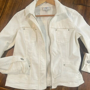 OSO Casuals Off White Denim Zip Front Jean Jacket Size Small